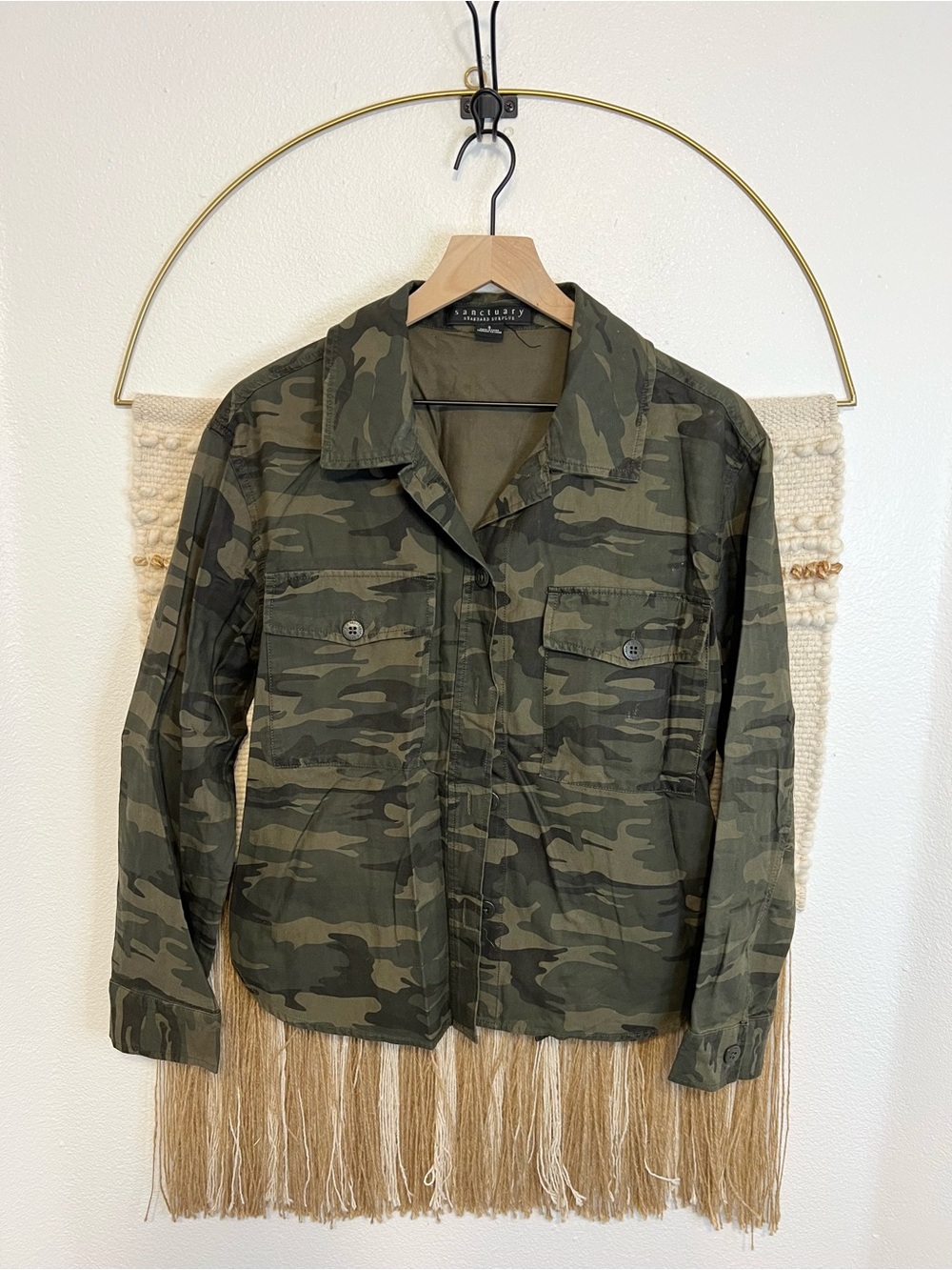 Sanctuary Women's Olive Camo Utility Shirt Jacket S